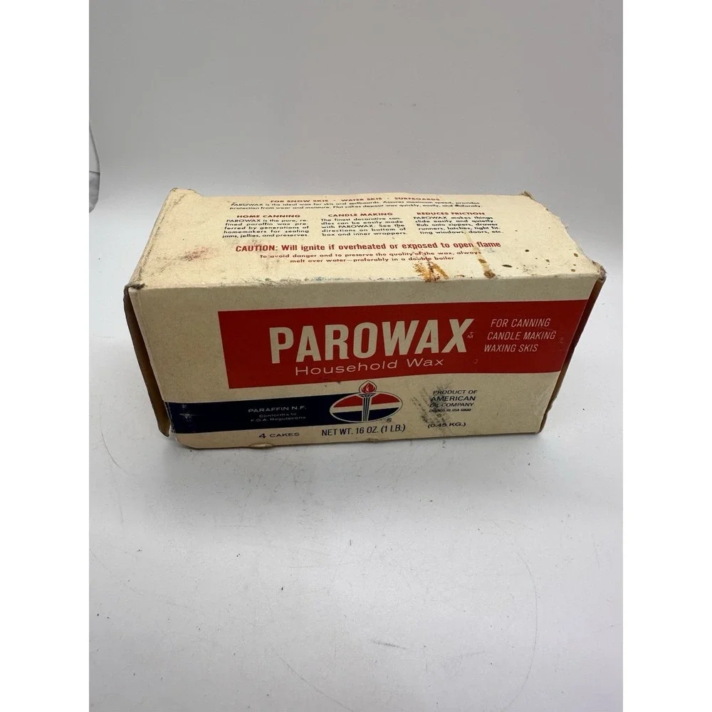 Vintage Parowax Household Wax Box 4 Cakes American‎ Oil Canning Candle Ski